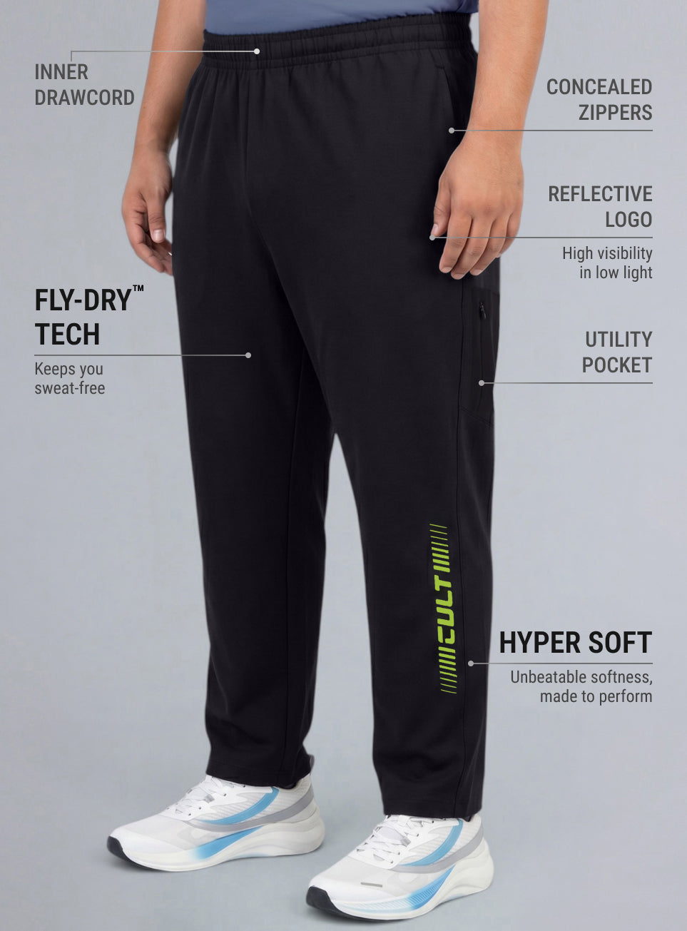 Men's Black Pro Movement Runner's Plus Size Trackpants