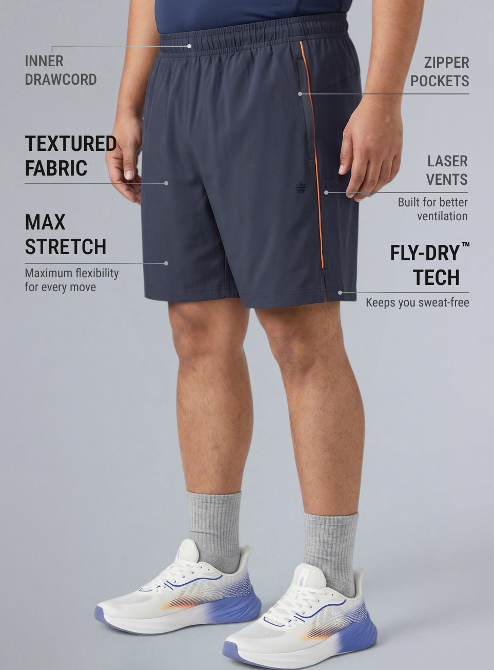Men's Grey Air Flex Training Plus Size Shorts