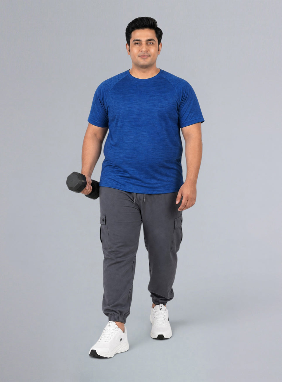 Men's Blue Textured Performance Plus Size T-shirt