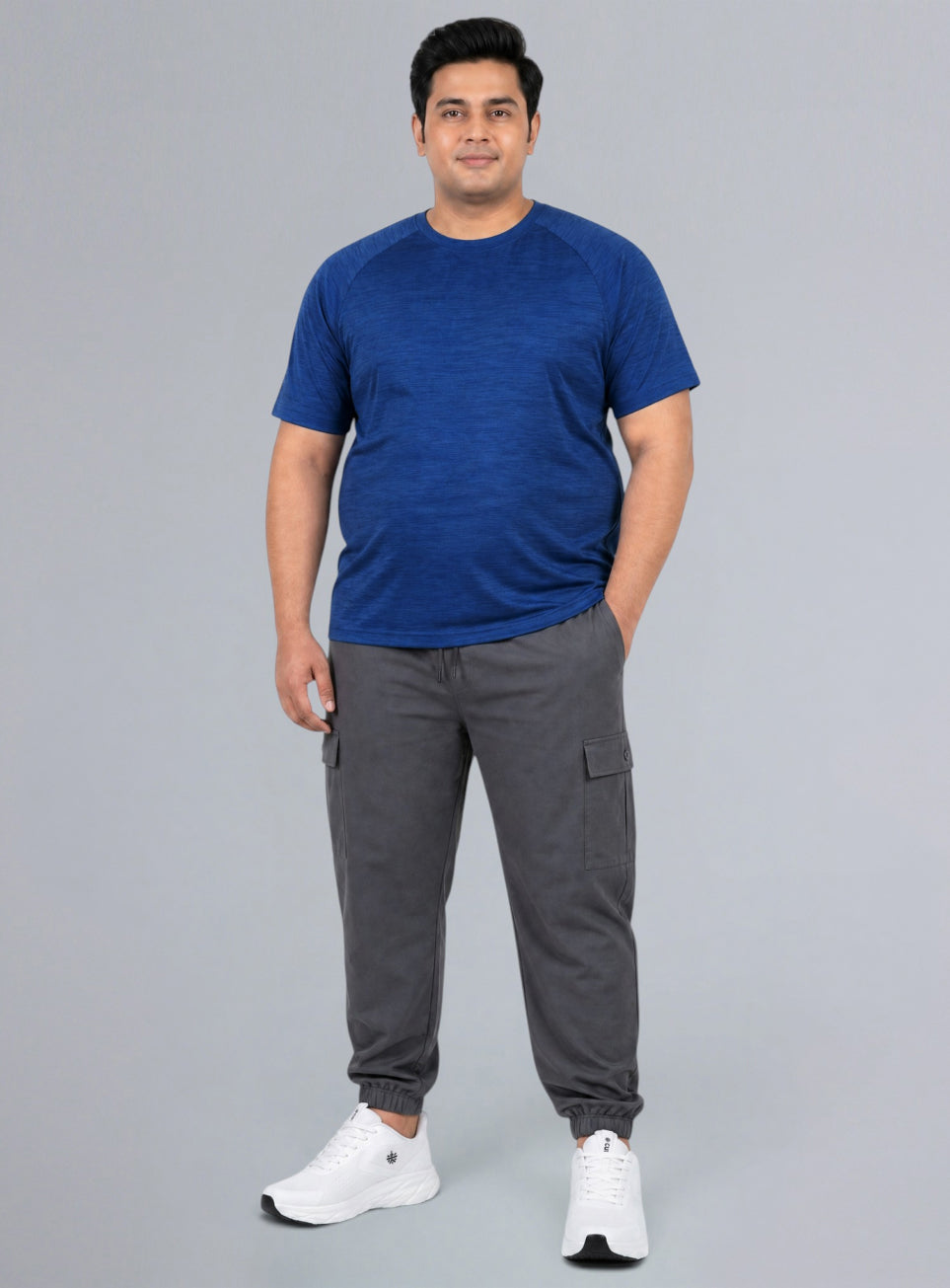 Men's Blue Textured Performance Plus Size T-shirt
