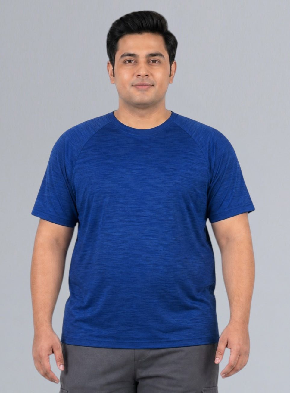 Men's Blue Textured Performance Plus Size T-shirt