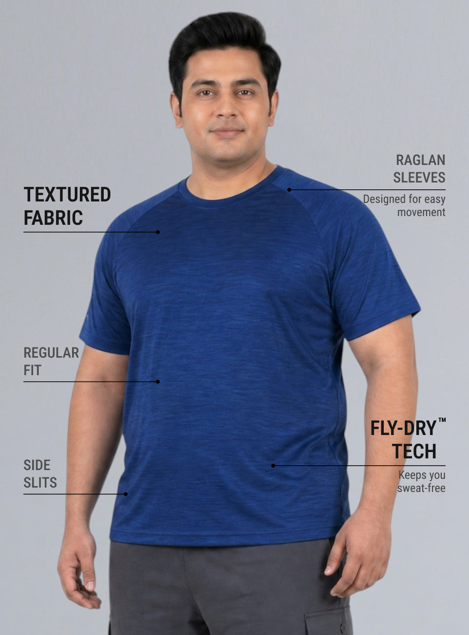 Men's Blue Textured Performance Plus Size T-shirt