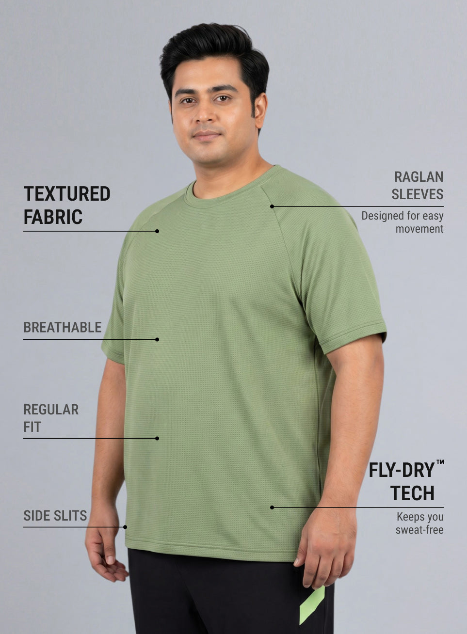 Men's Green Textured Performance T-shirt