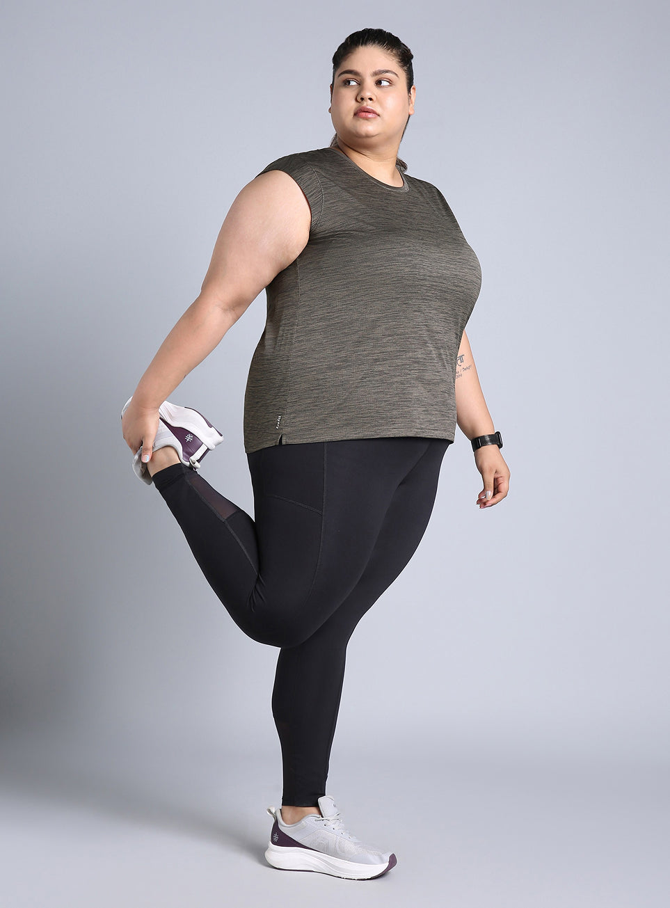 Women's Charcoal Melange Plus Size Training Tee