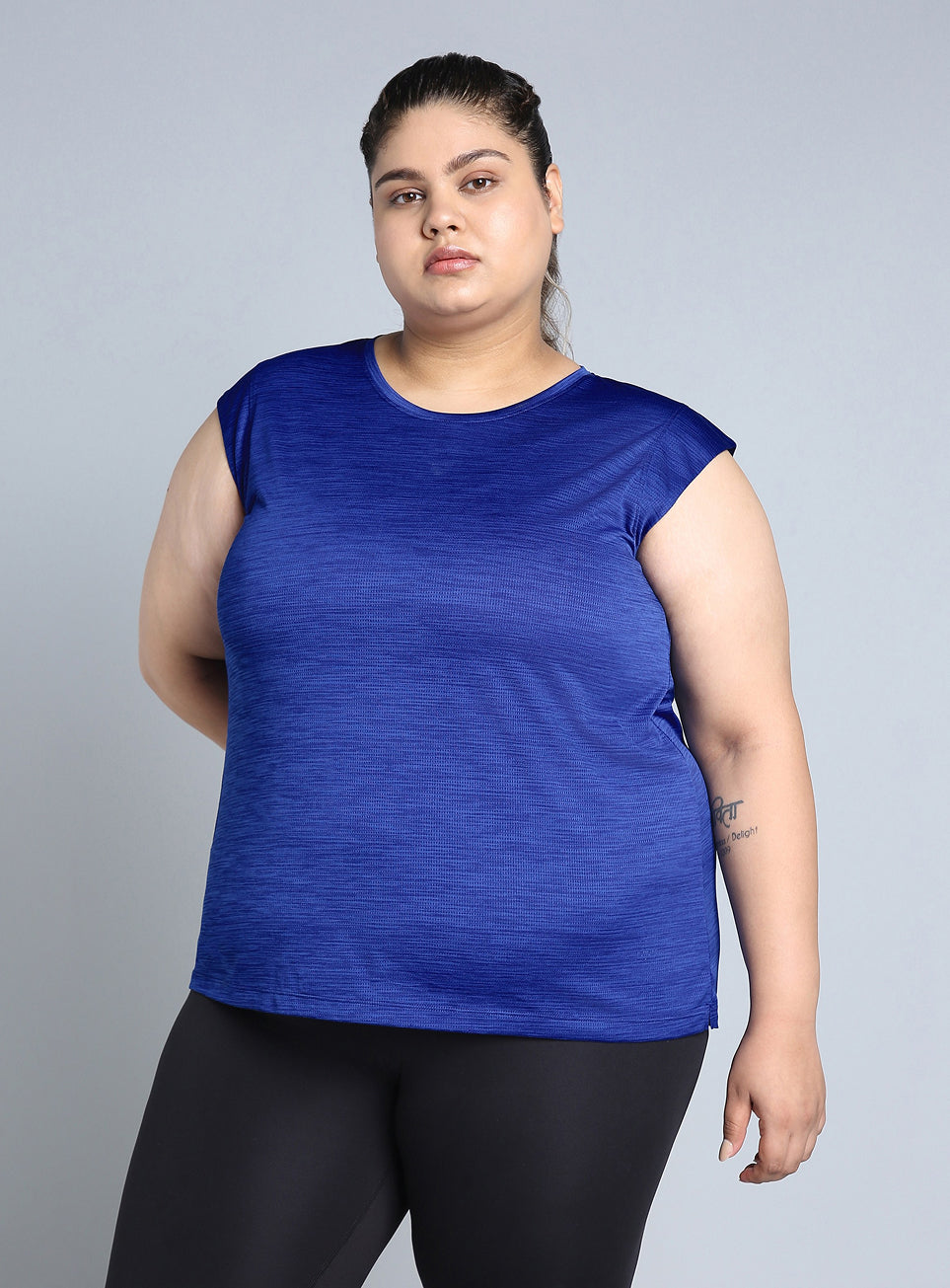 Women's Blue Melange Plus Size Training Tee