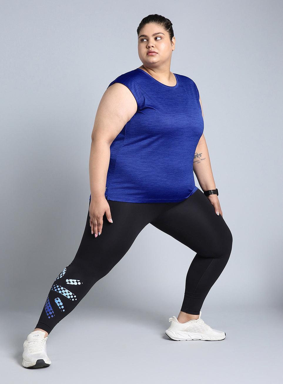 Women's Blue Melange Plus Size Training Tee