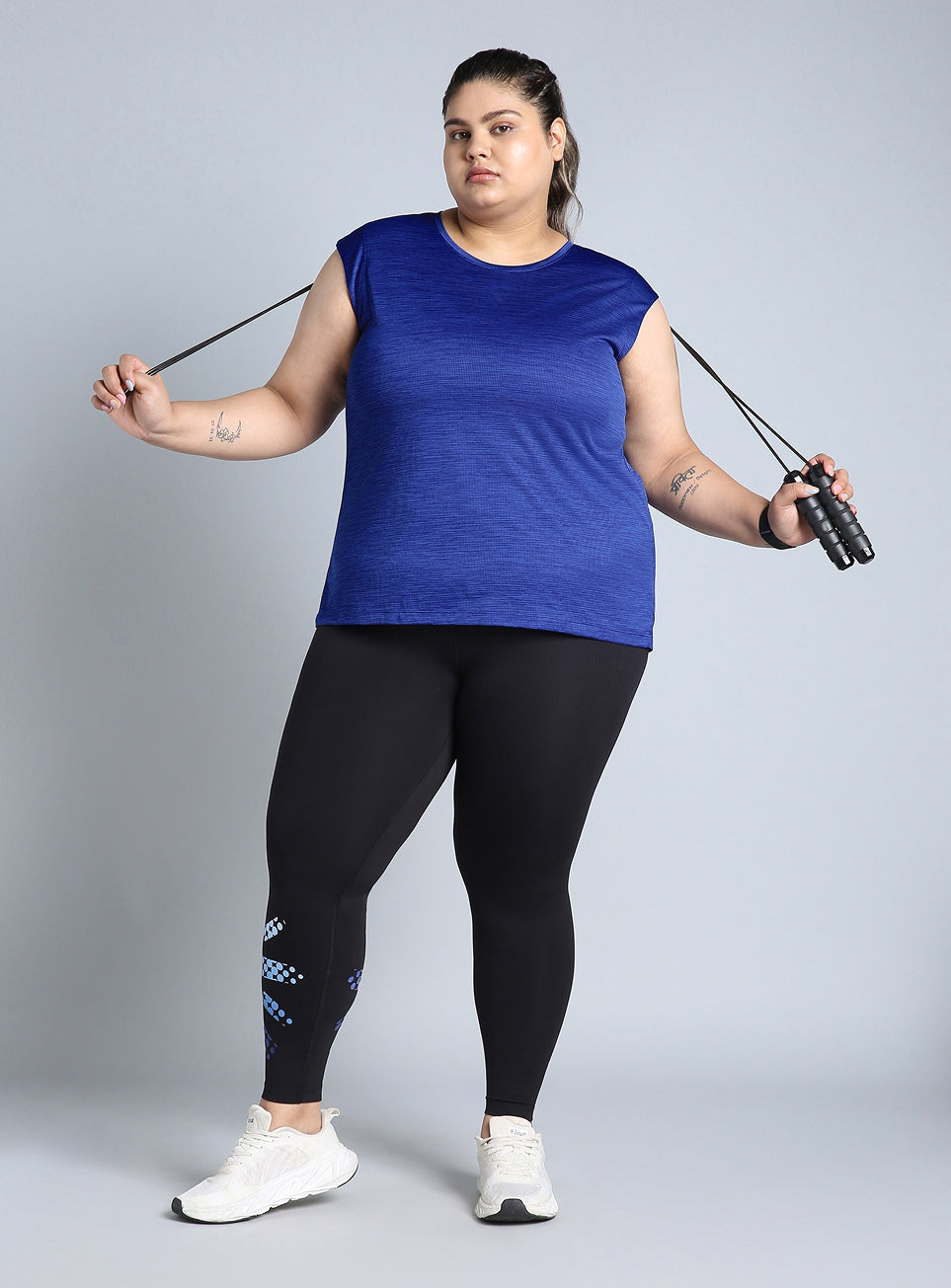Women's Blue Melange Plus Size Training Tee