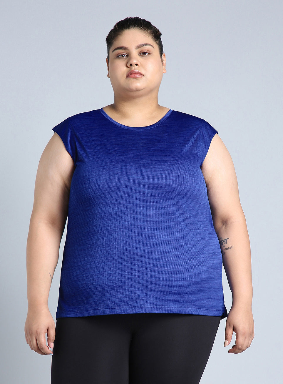 Women's Blue Melange Plus Size Training Tee