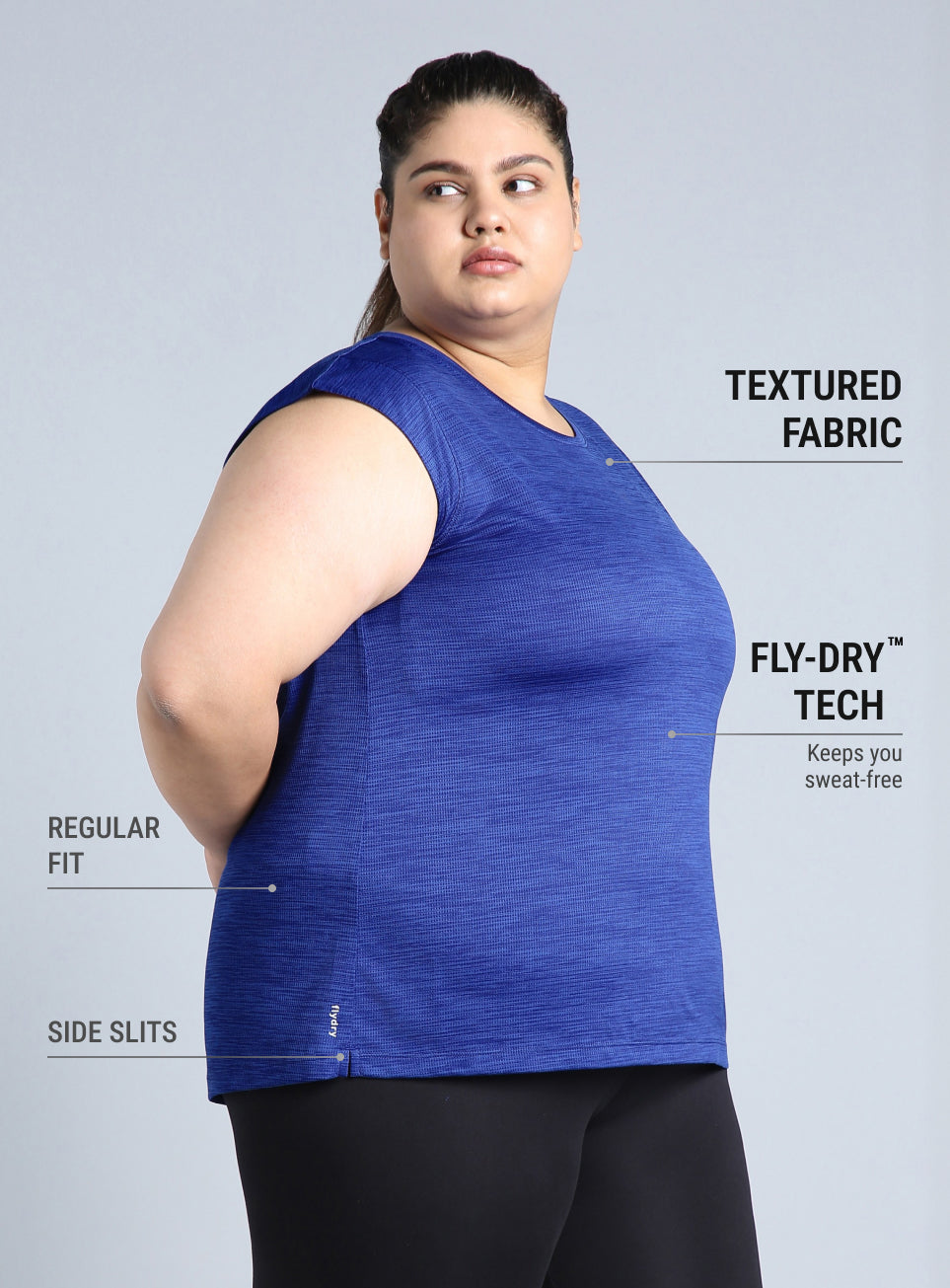 Women's Blue Melange Plus Size Training Tee