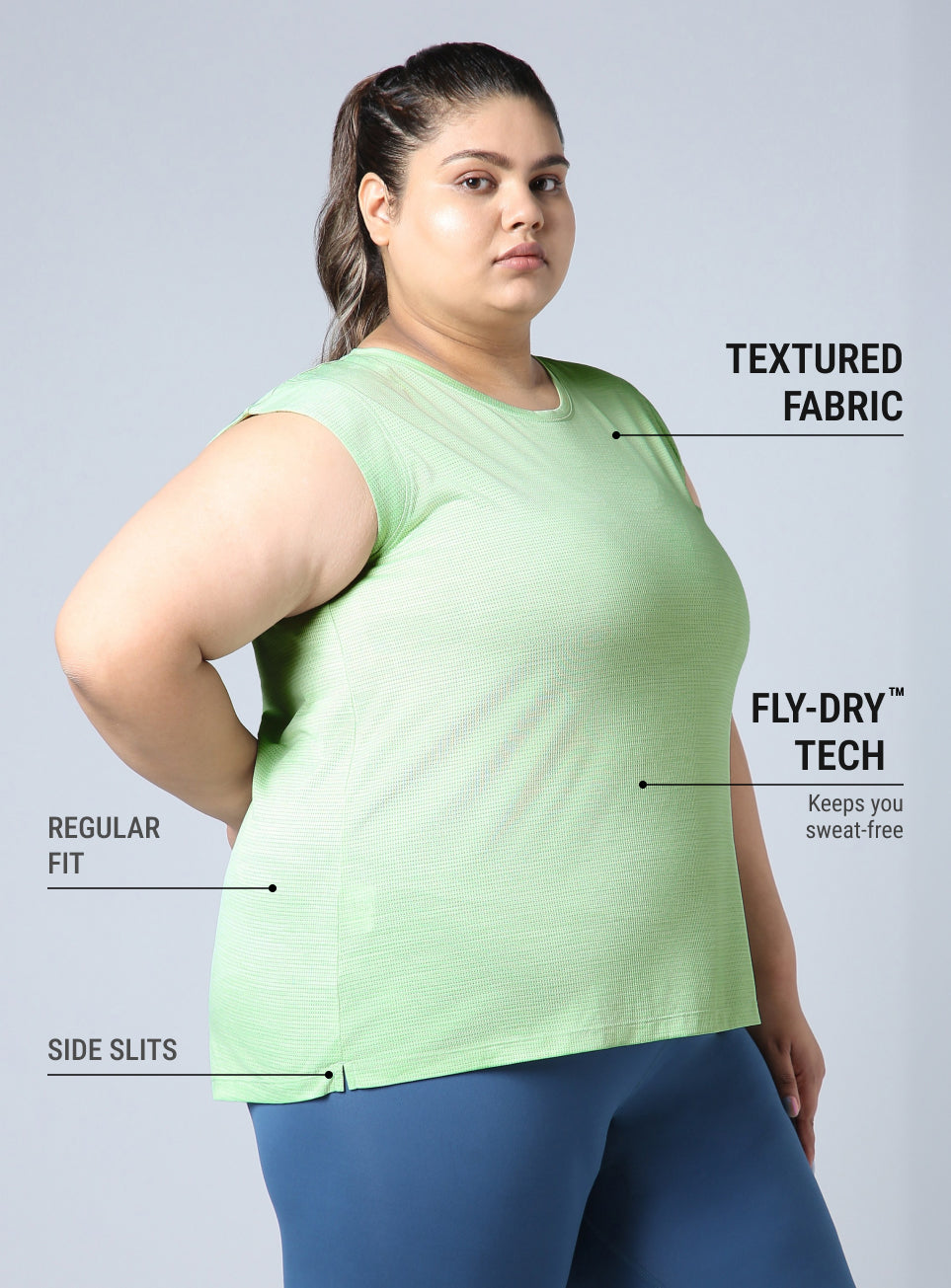 Women's Green Melange Plus Size Training Tee