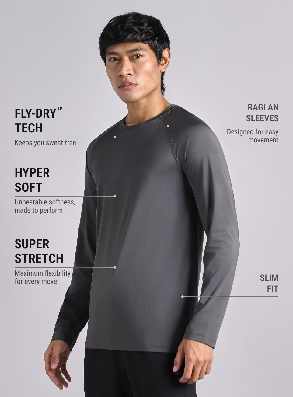 Men's Grey Base Layer Run Full Sleeve T-shirt