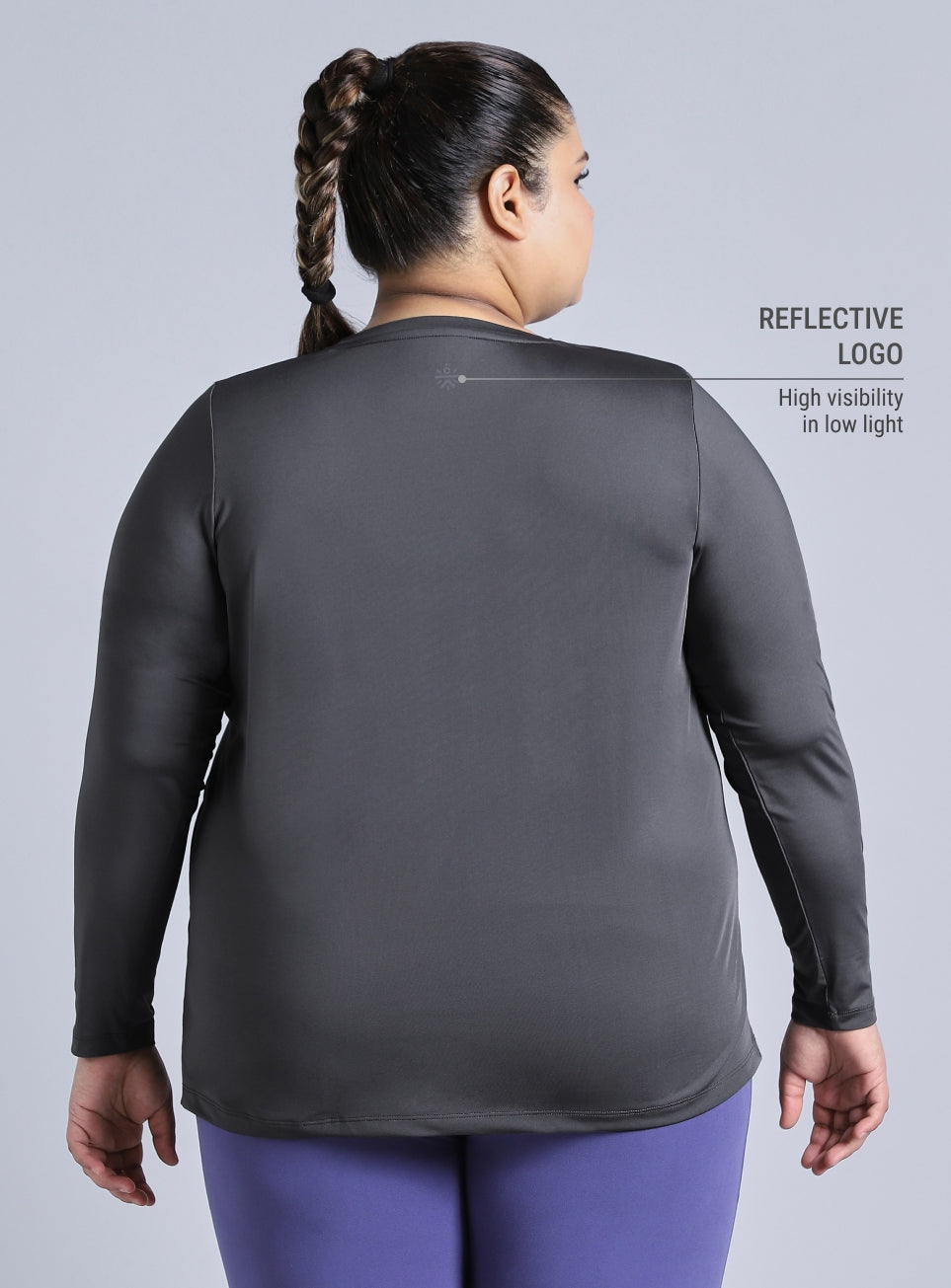 Women's Grey Full Sleeve Plus Size Training T-shirt