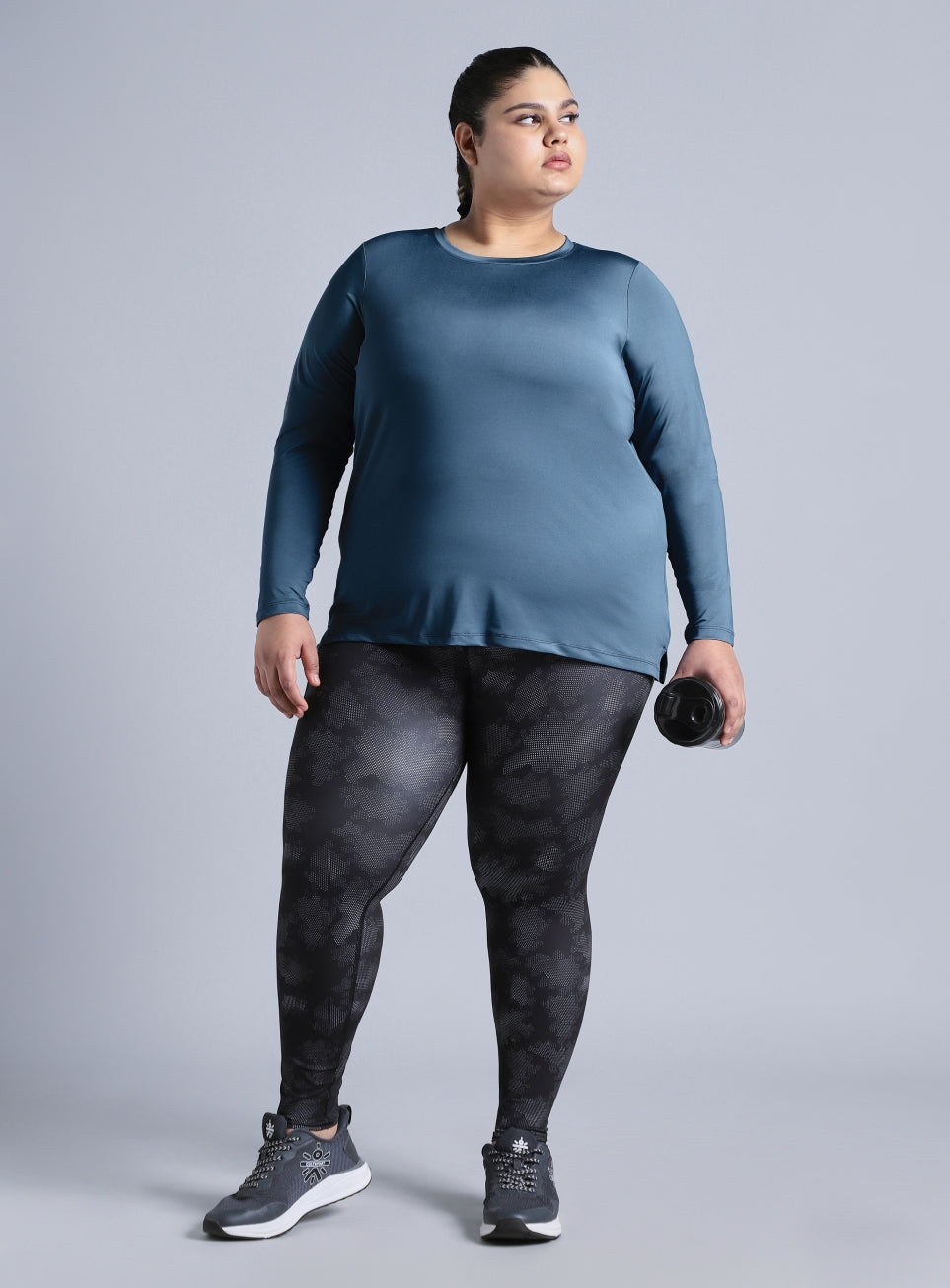 Women's Blue Full Sleeve Plus Size Training T-shirt