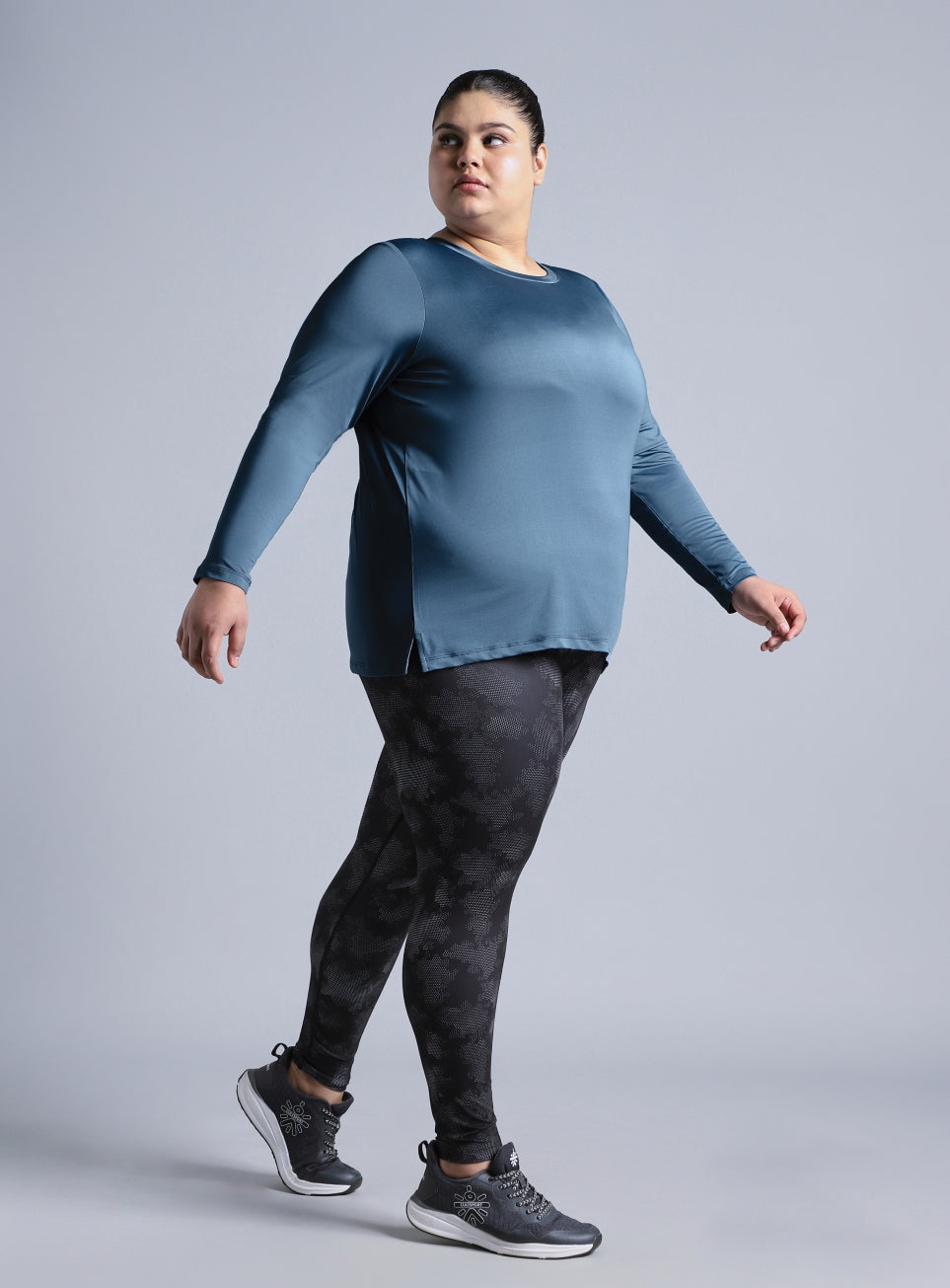 Women's Blue Full Sleeve Plus Size Training T-shirt