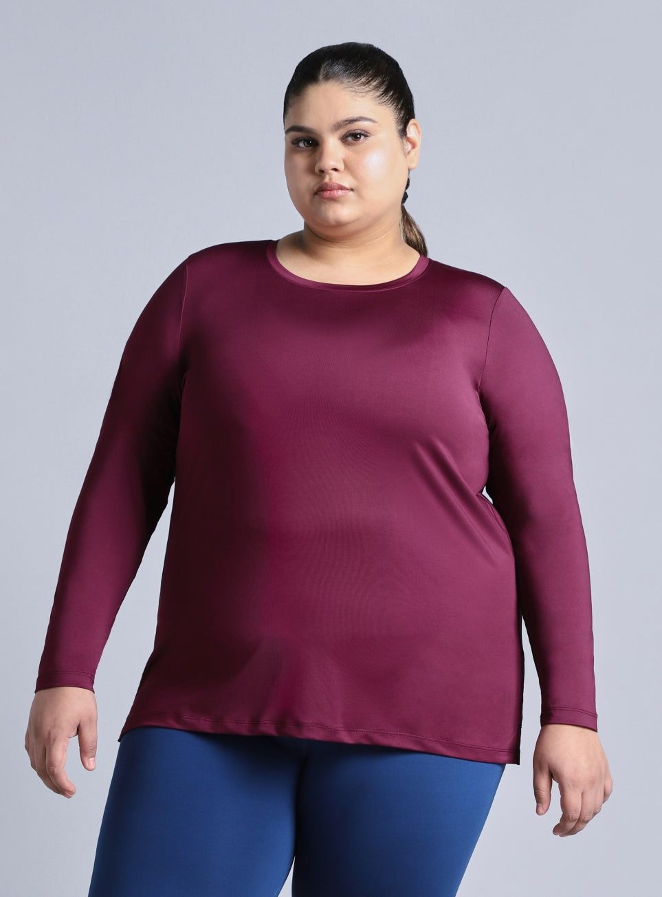 Women's Wine Full Sleeve Plus Size Training T-shirt