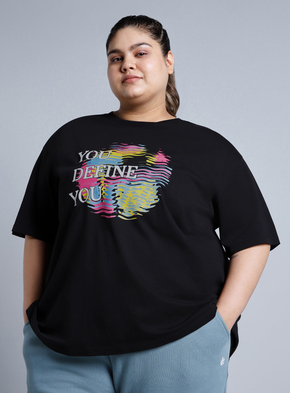 Women's Black You Define You Back Overlap Plus Size Oversized T-shirt