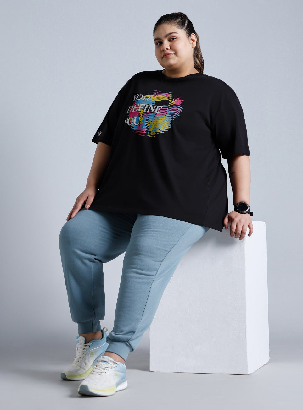 Women's Black You Define You Back Overlap Plus Size Oversized T-shirt