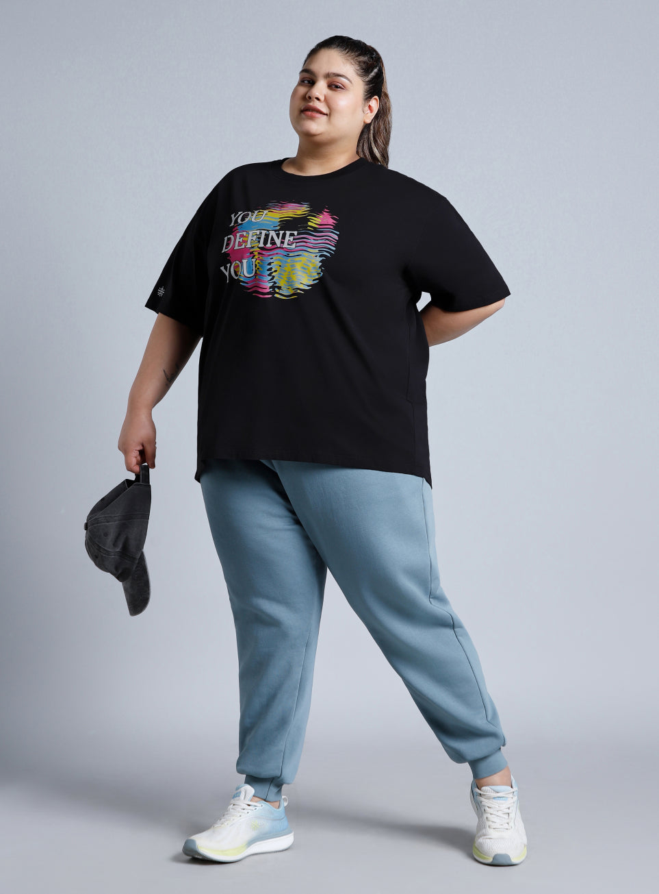 Women's Black You Define You Back Overlap Plus Size Oversized T-shirt