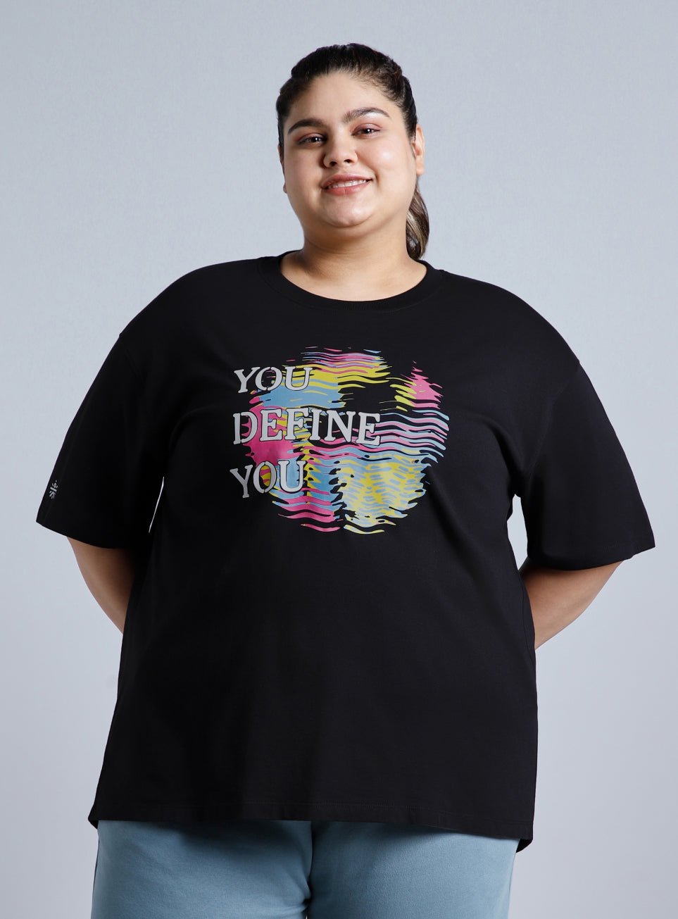 Women's Black You Define You Back Overlap Plus Size Oversized T-shirt