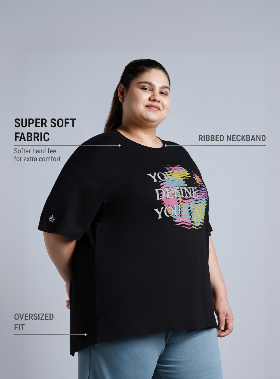 Women's Black You Define You Back Overlap Plus Size Oversized T-shirt