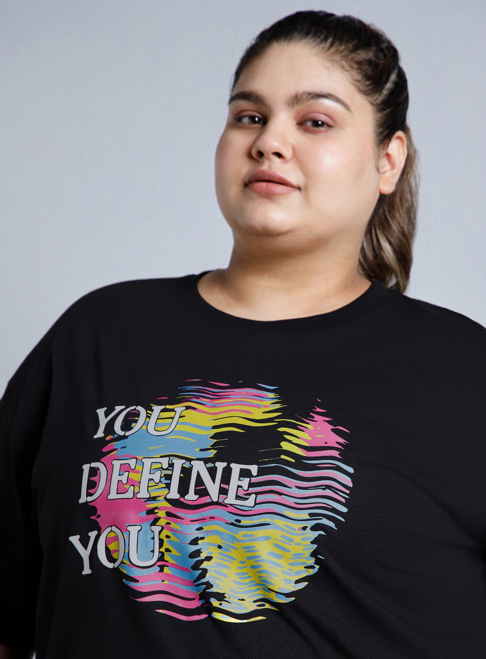 Women's Black You Define You Back Overlap Plus Size Oversized T-shirt