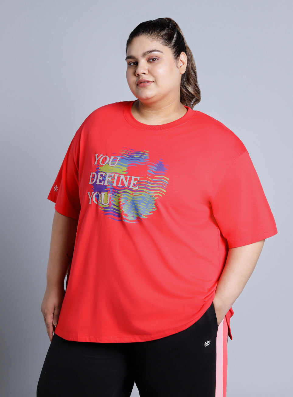 Women's Red You Define You Back Overlap Plus Sized Oversize T-shirt