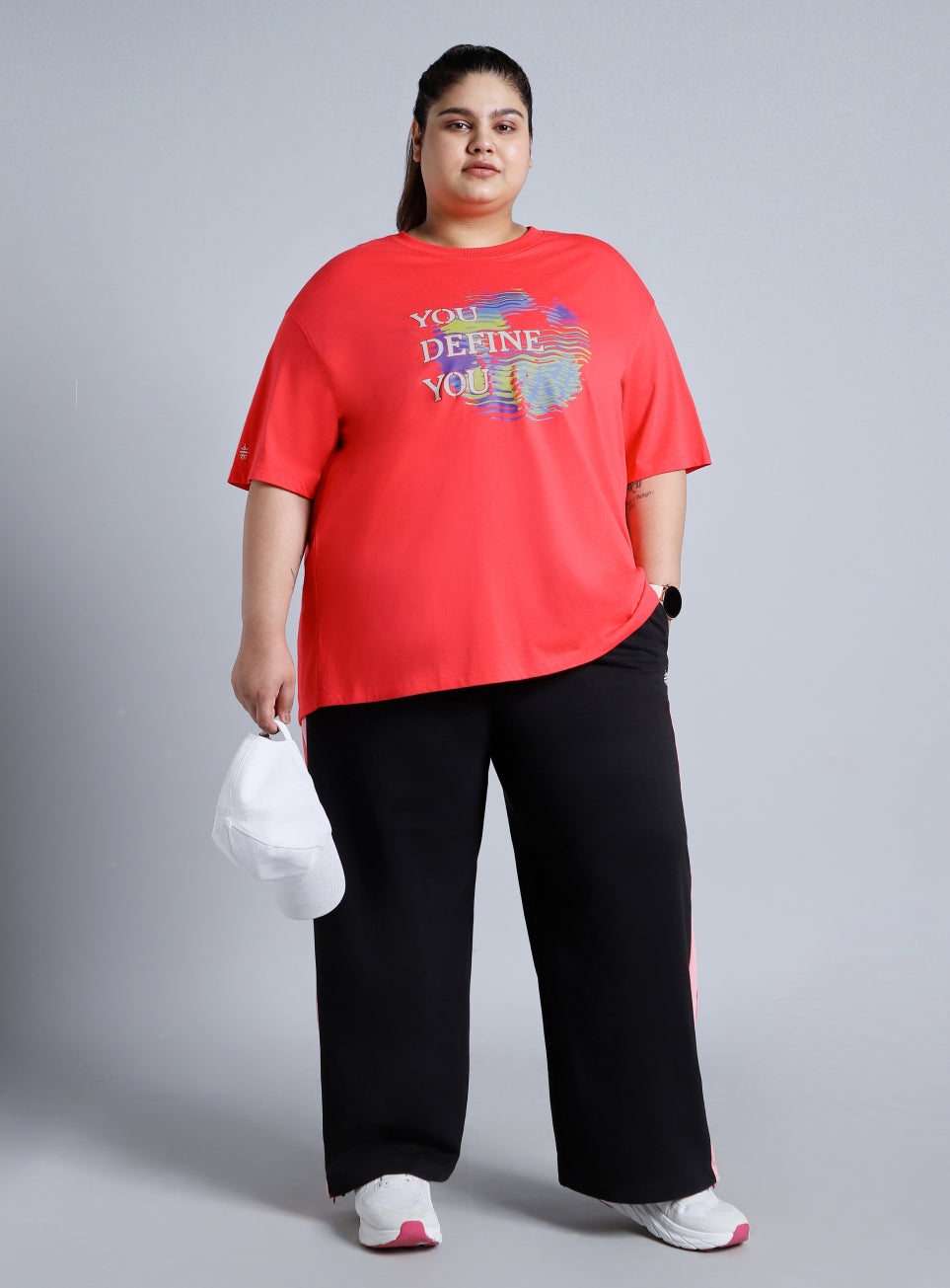Women's Red You Define You Back Overlap Plus Sized Oversize T-shirt