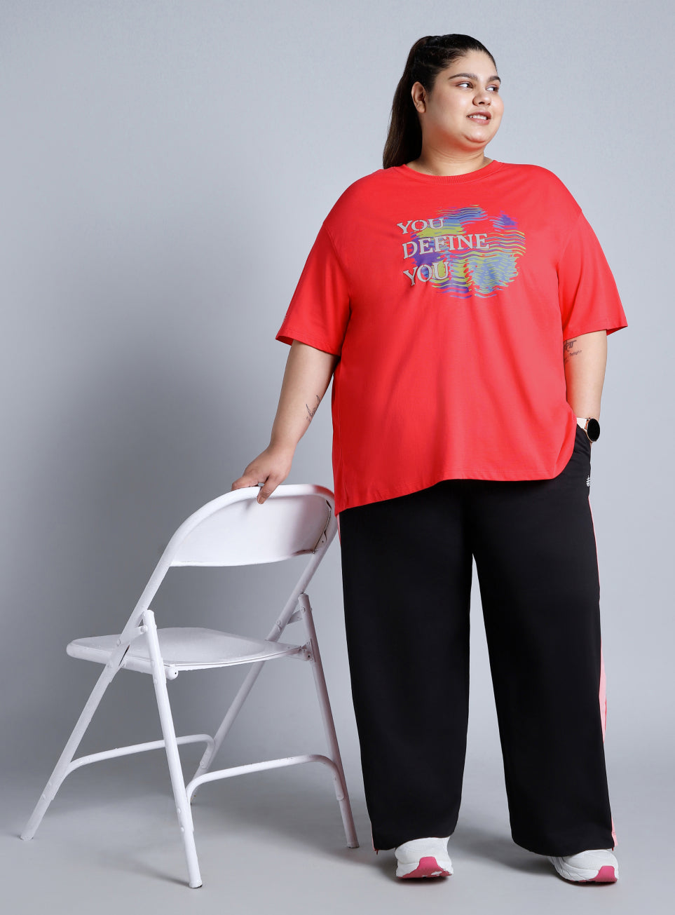 Women's Red You Define You Back Overlap Plus Sized Oversize T-shirt