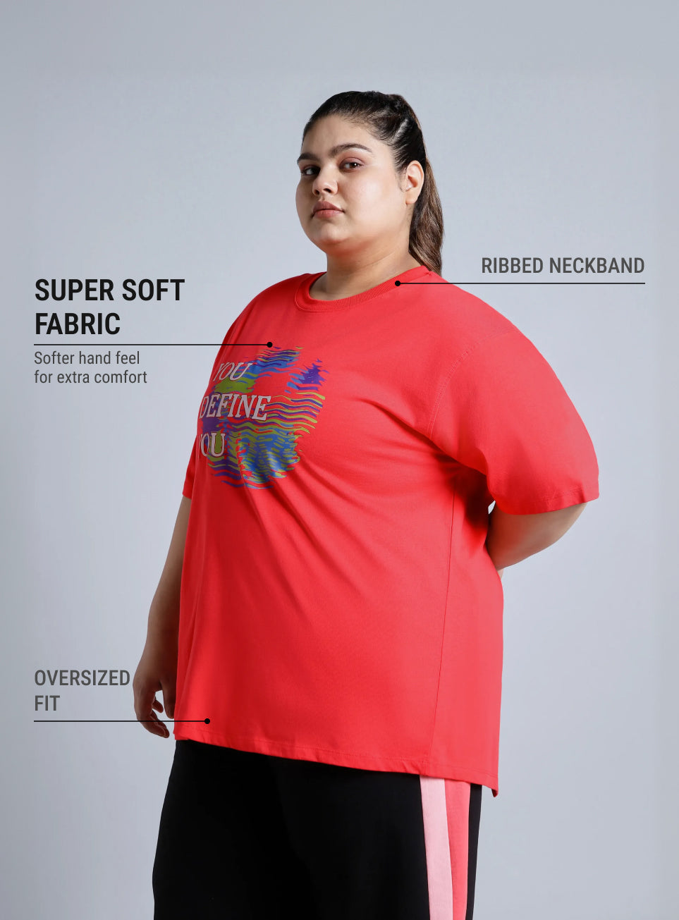 Women's Red You Define You Back Overlap Plus Sized Oversize T-shirt