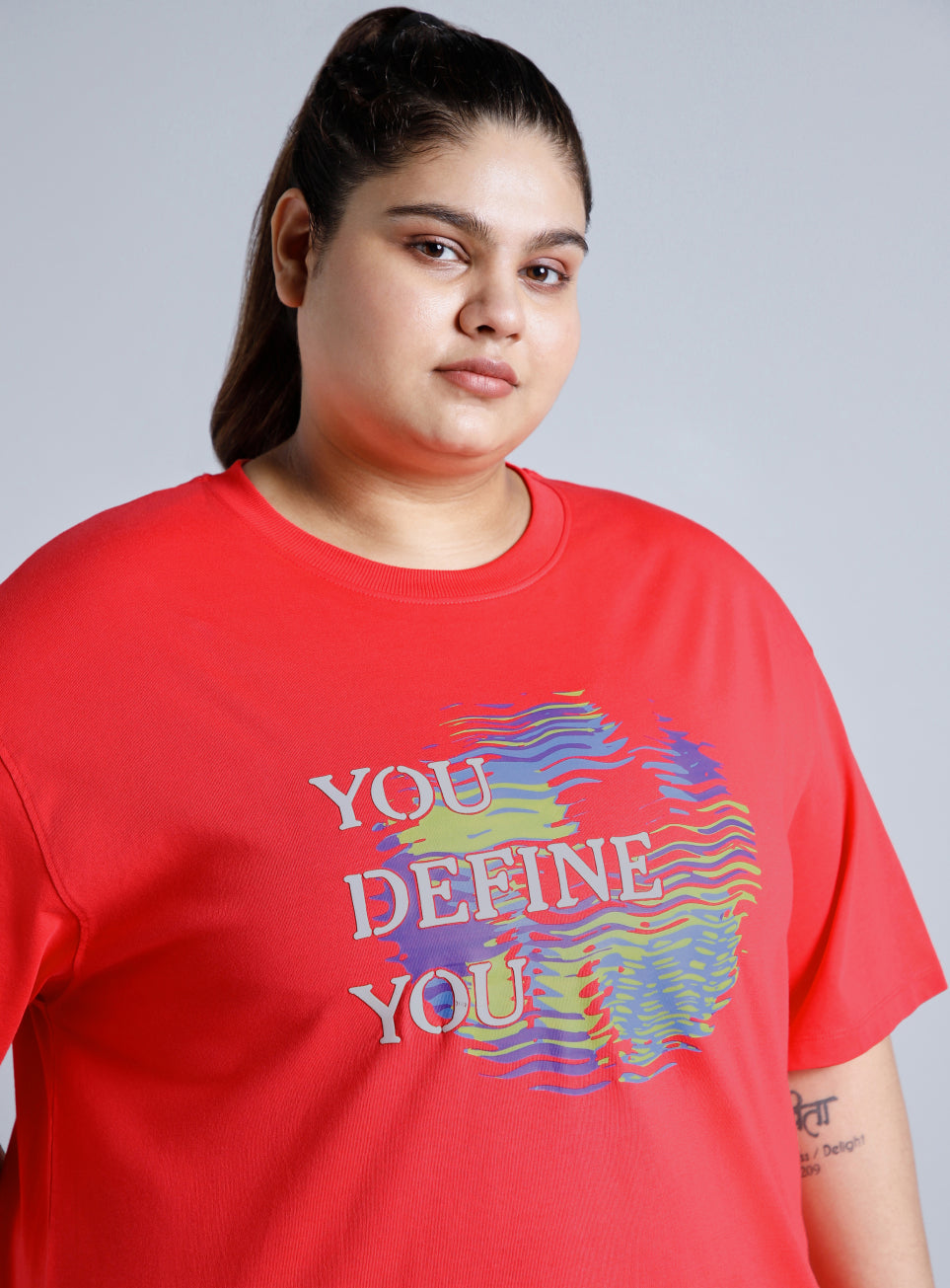 Women's Red You Define You Back Overlap Plus Sized Oversize T-shirt
