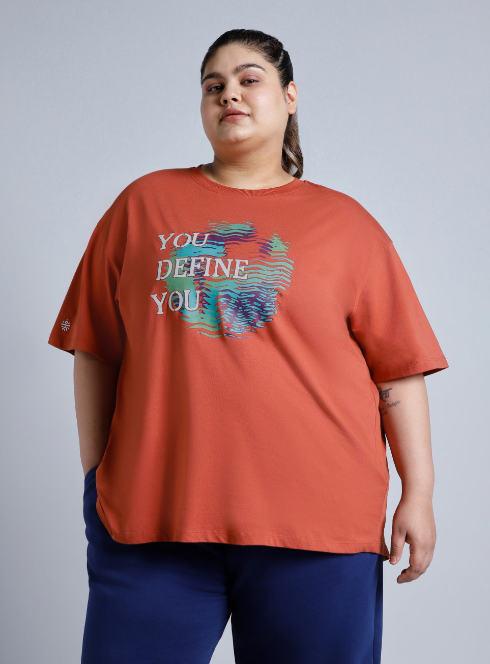 Women's Tan You Define You Back Overlap Plus Size Oversized T-shirt