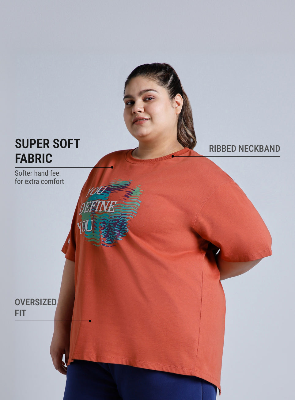 Women's Tan You Define You Back Overlap Plus Size Oversized T-shirt