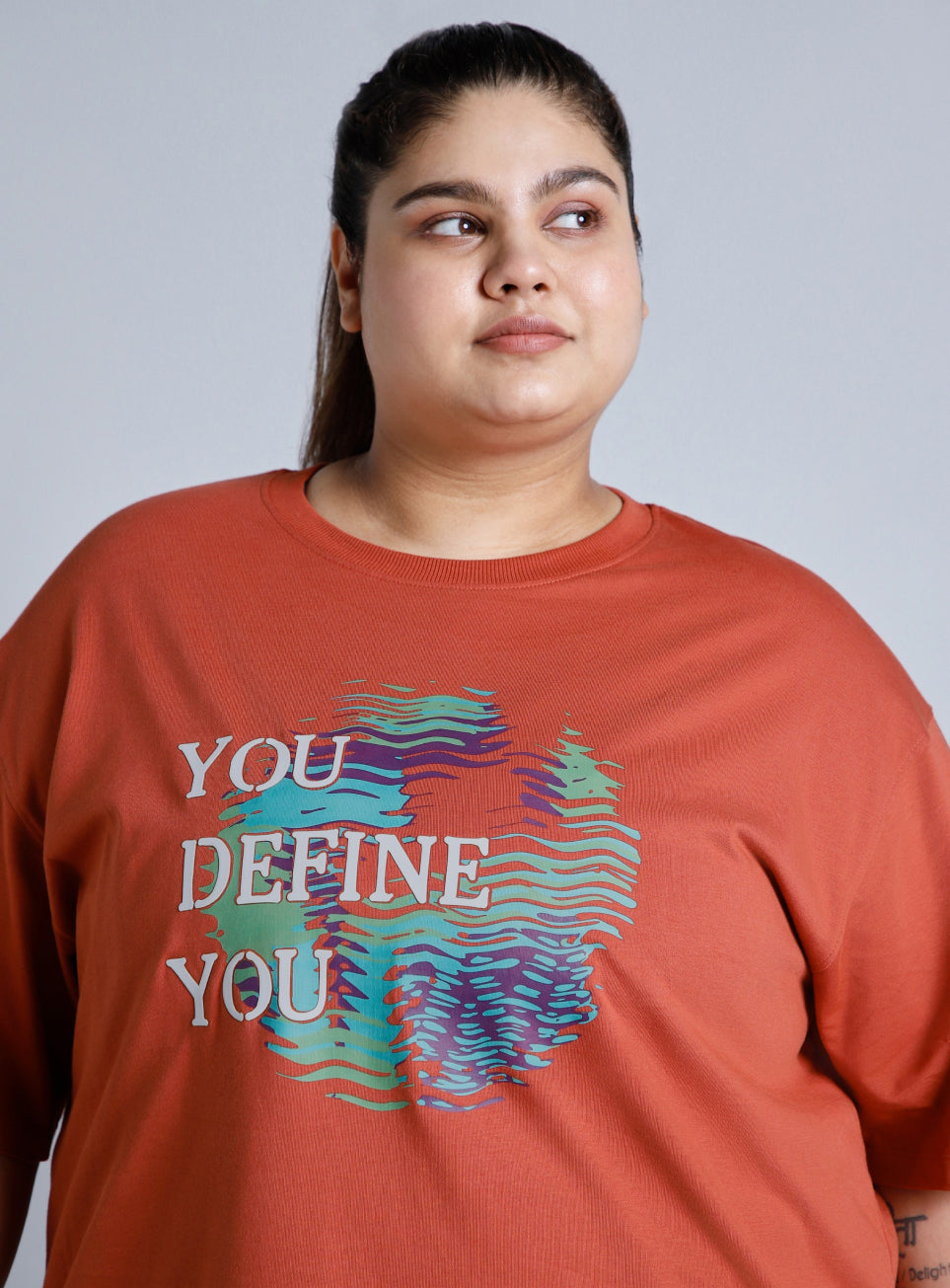 Women's Tan You Define You Back Overlap Plus Size Oversized T-shirt