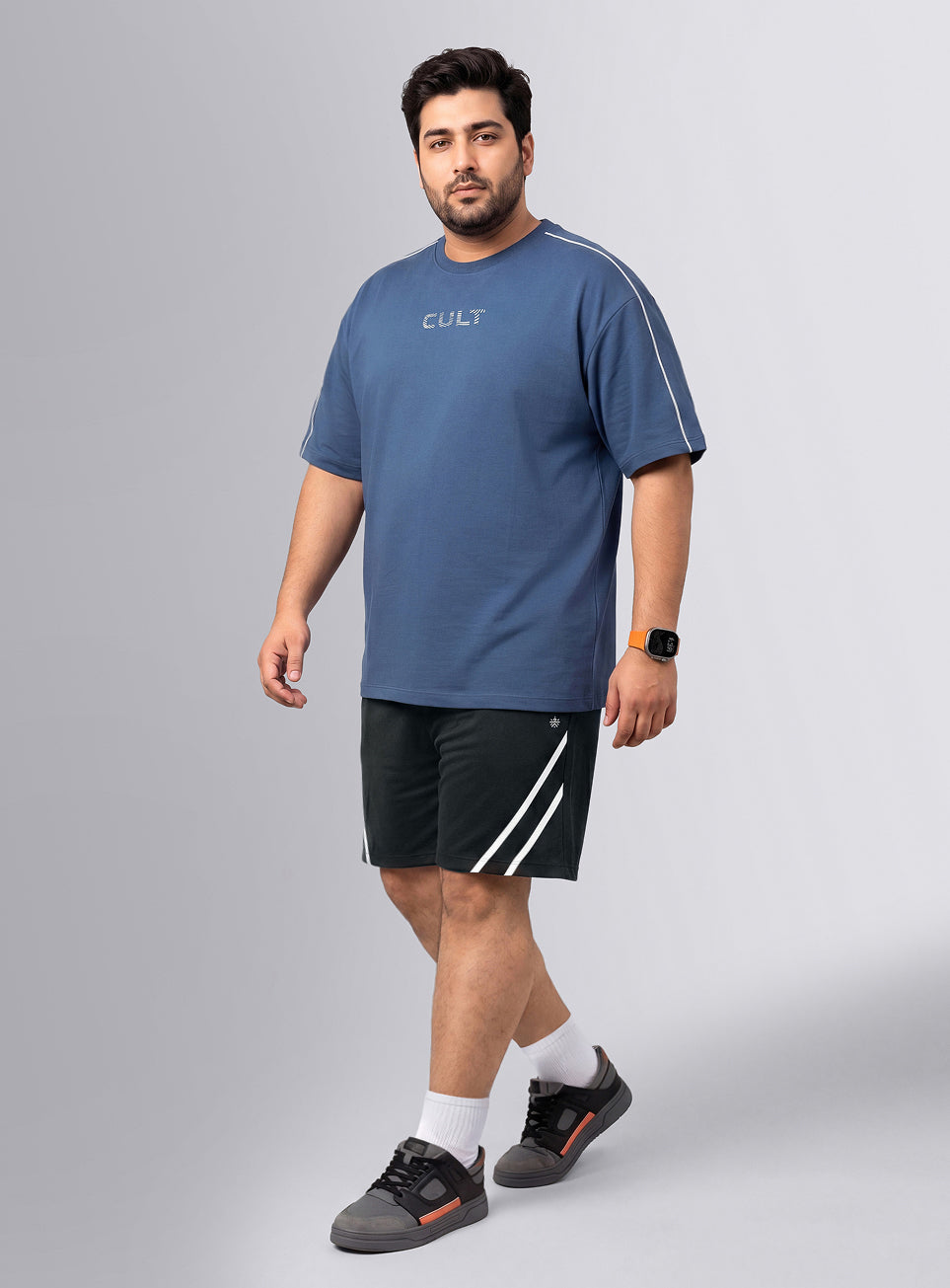 Men's Black Contrast Panel Plus Size Shorts
