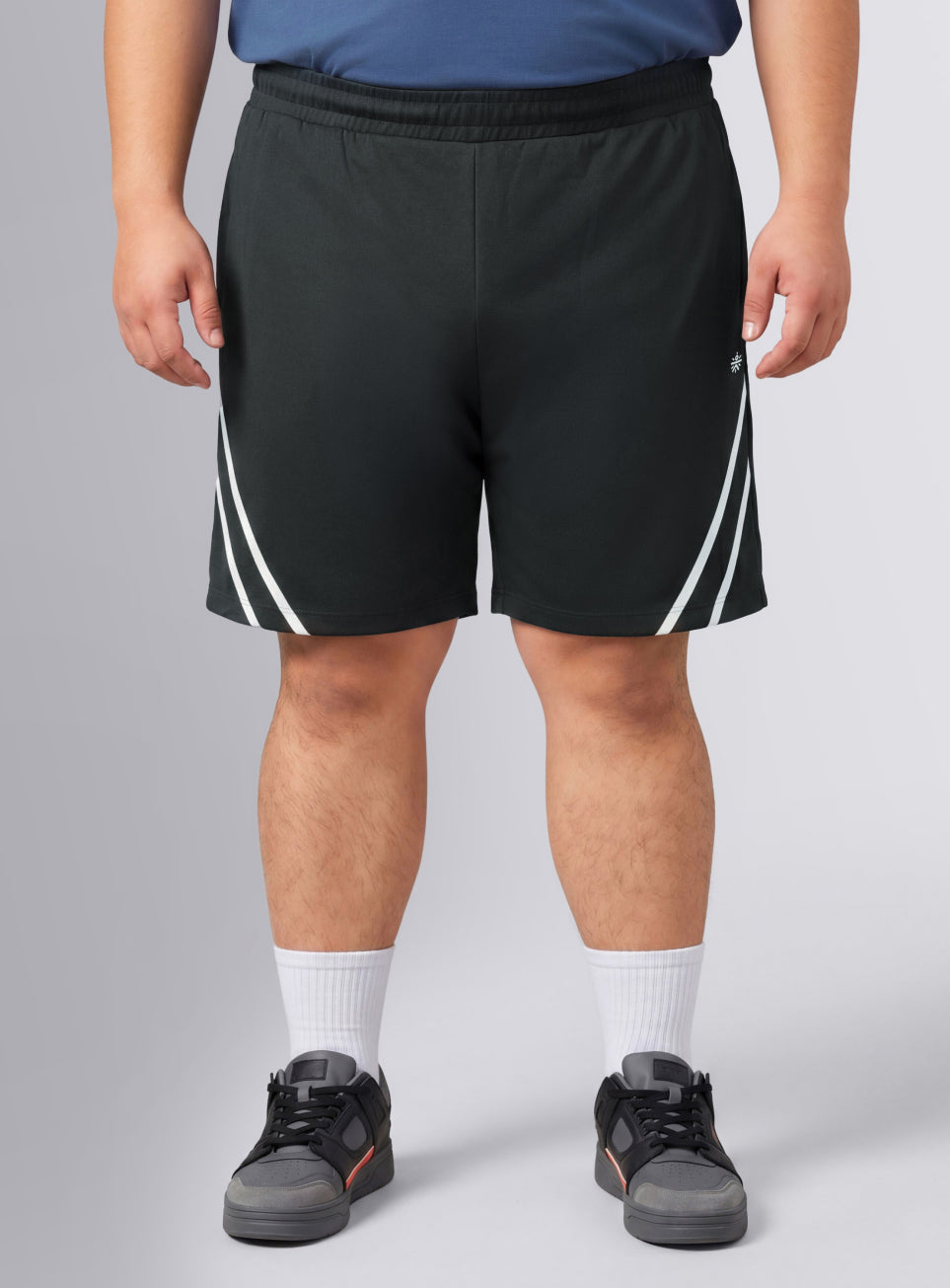 Men's Black Contrast Panel Plus Size Shorts