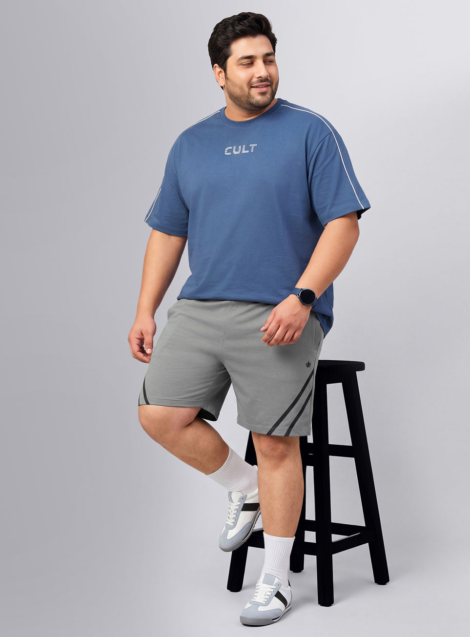 Men's Grey Contrast Panel Plus Size Shorts