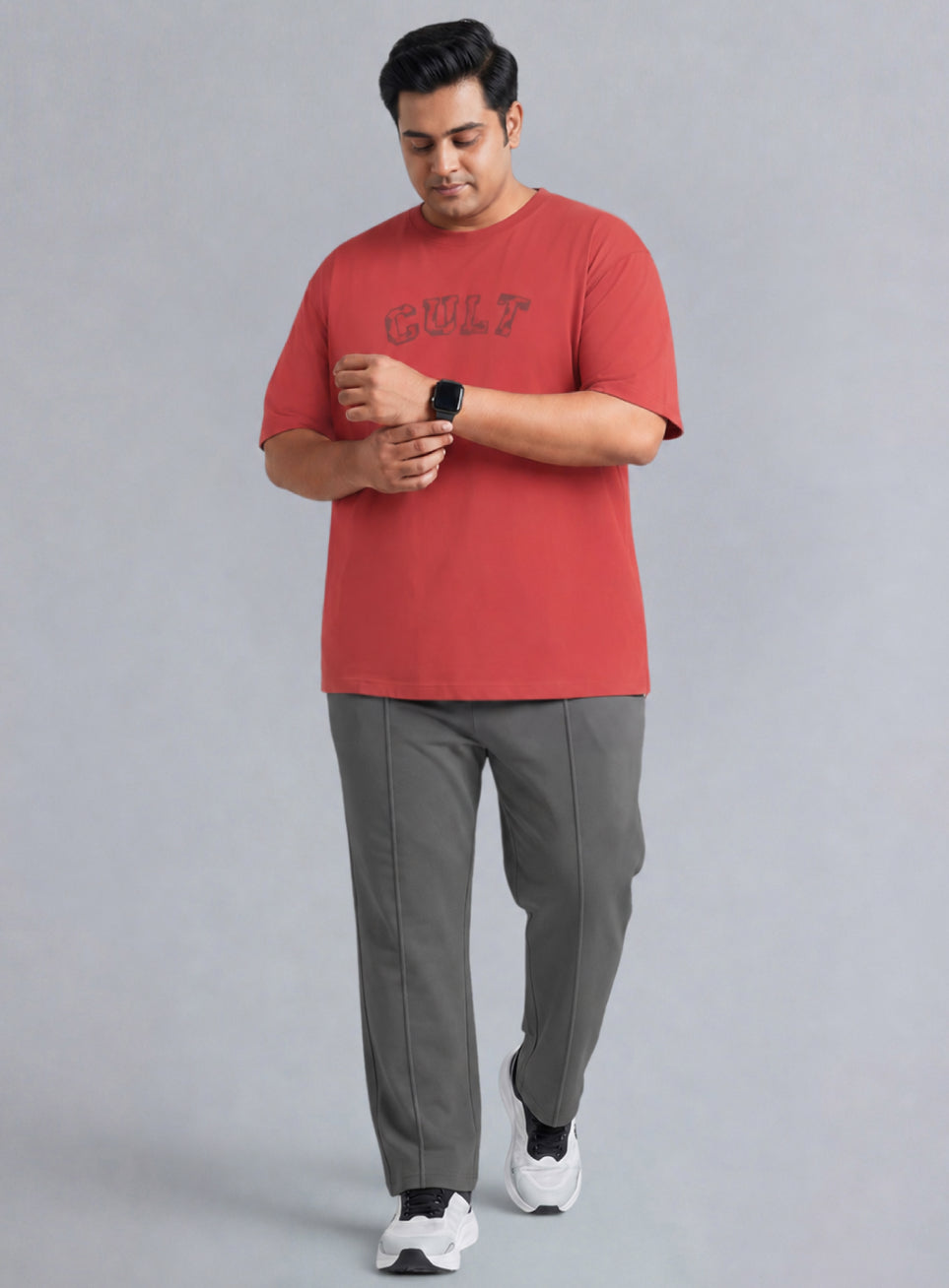 Men's Grey All Day Play Plus Size Straight Fit Trackpants
