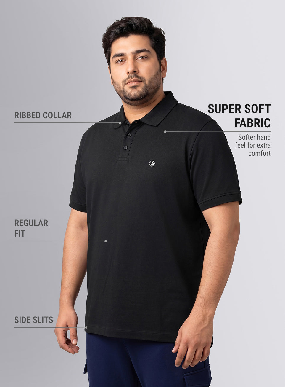 Men's Black All Day Play Plus Size Polo T-shirt