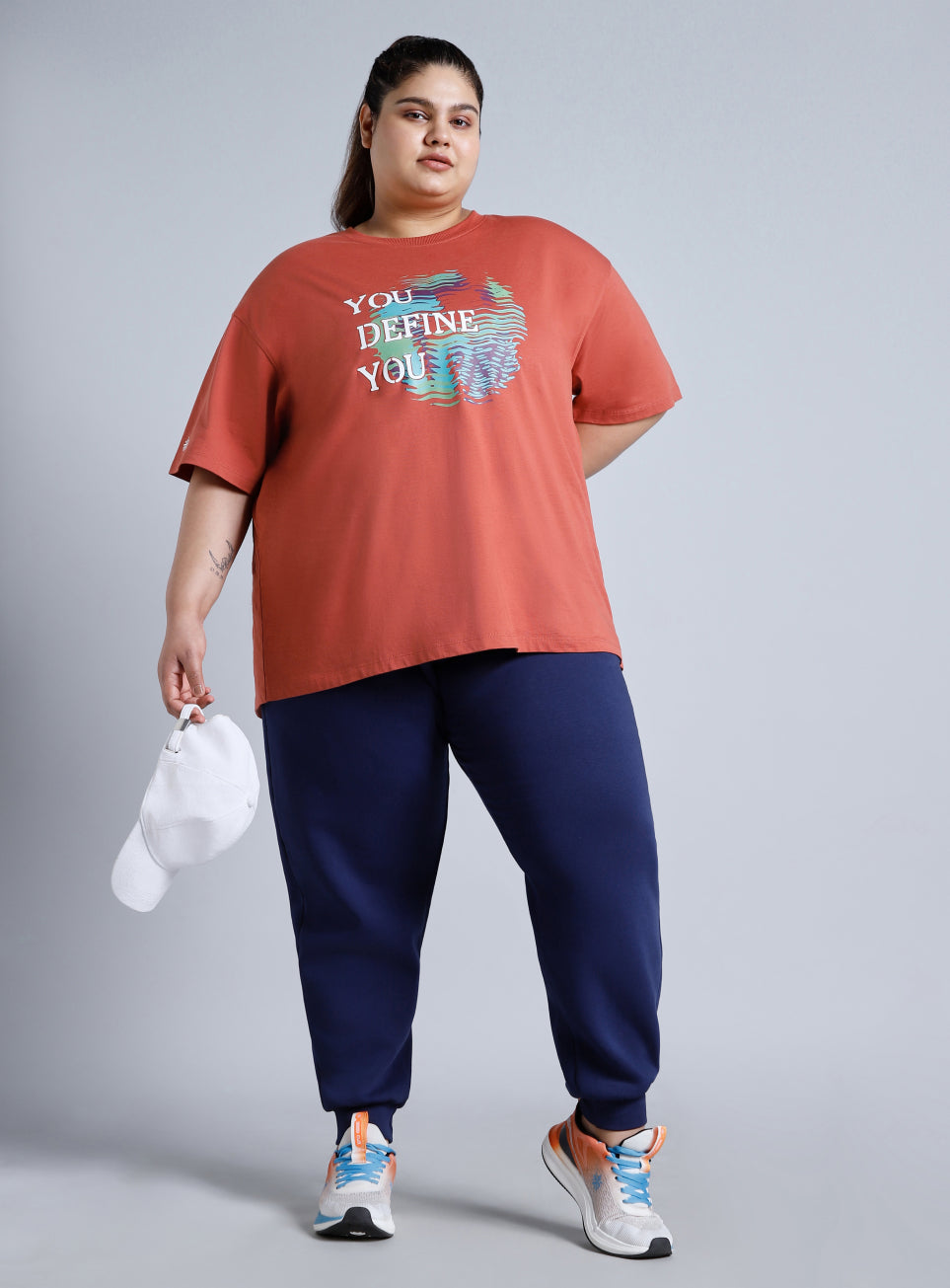 Women's Blue Cotton Plus Size Everyday Joggers