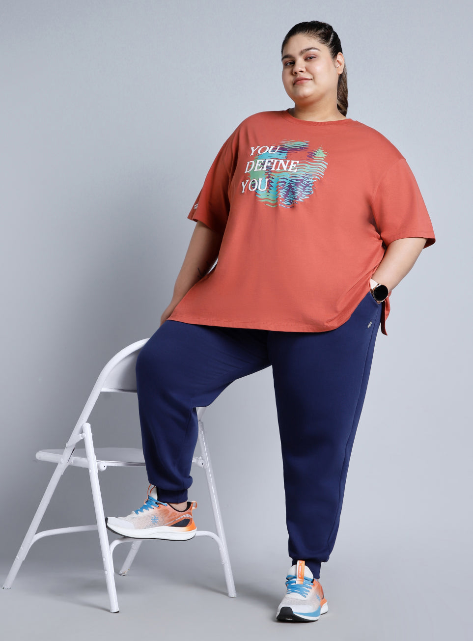 Women's Blue Cotton Plus Size Everyday Joggers