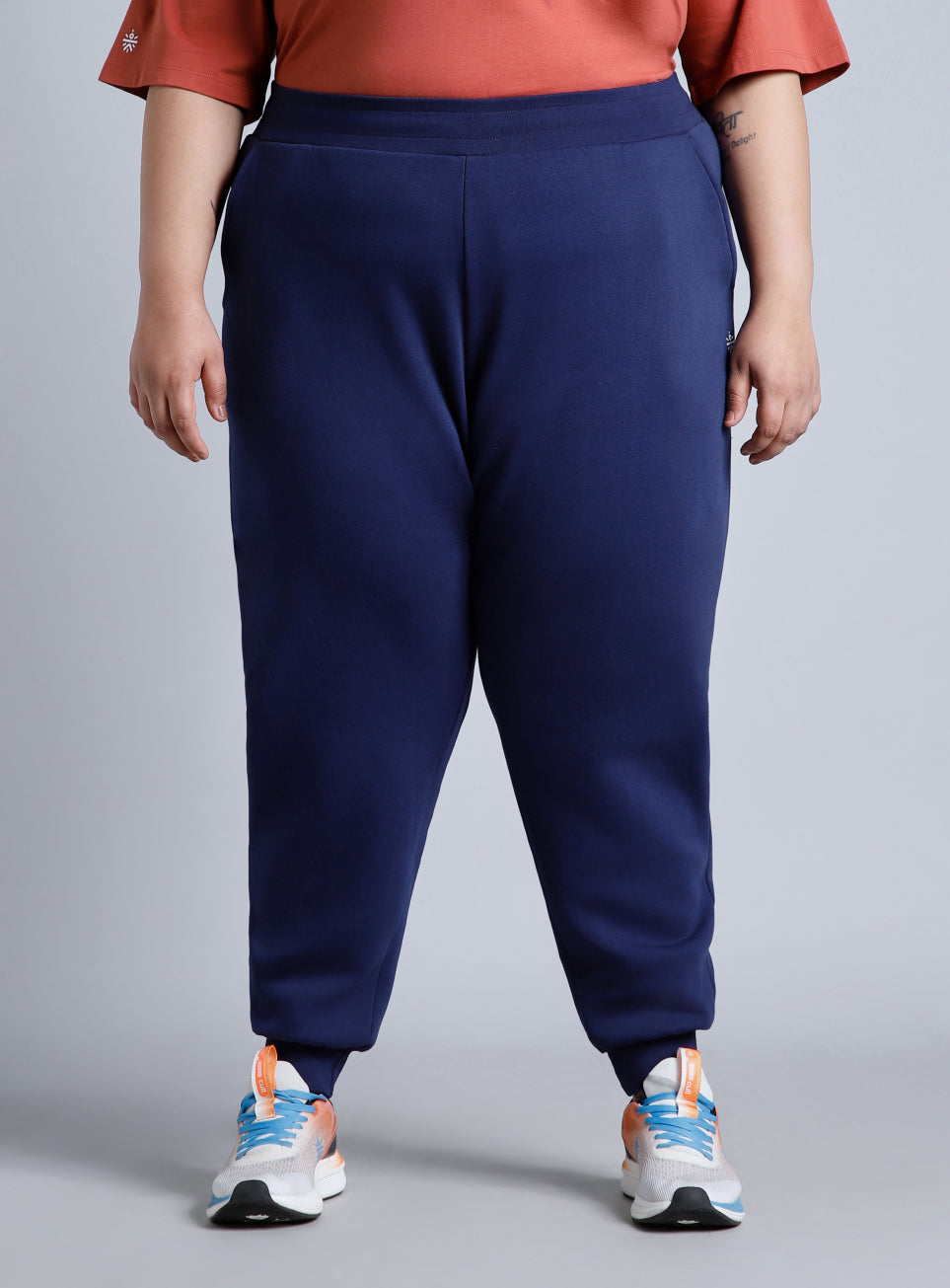 Women's Blue Cotton Plus Size Everyday Joggers