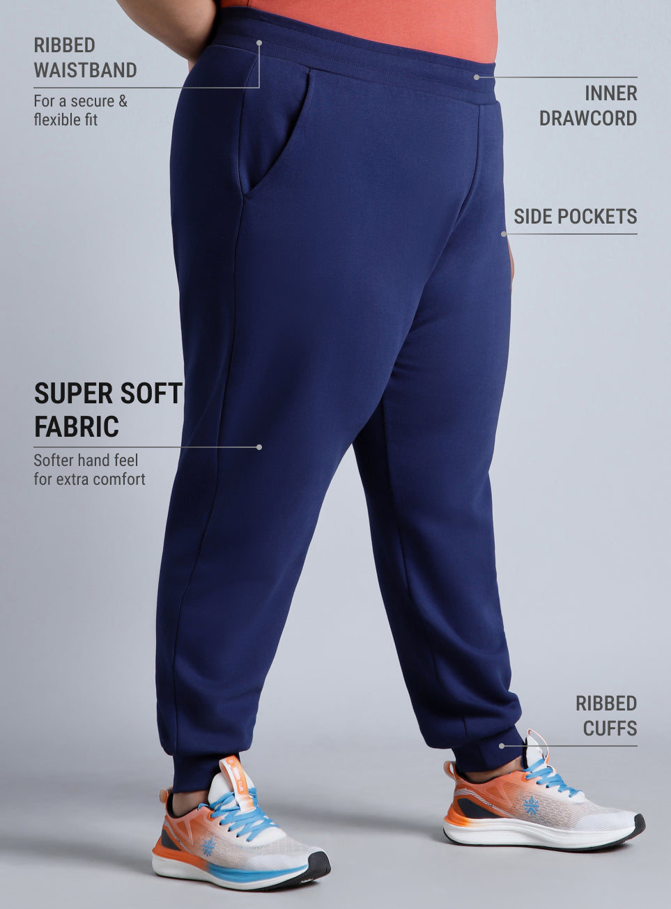 Women's Blue Cotton Plus Size Everyday Joggers