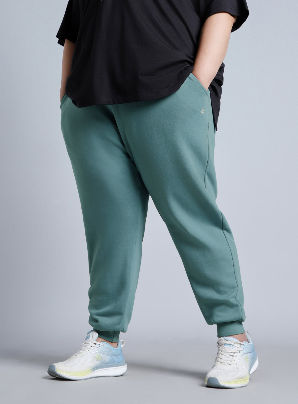 Women's Green Cotton Plus Size Everyday Joggers