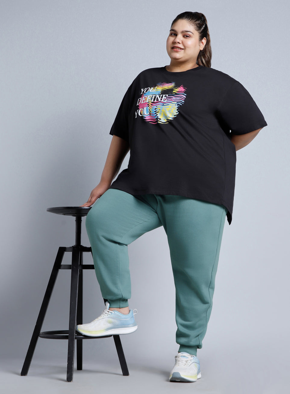 Women's Green Cotton Plus Size Everyday Joggers