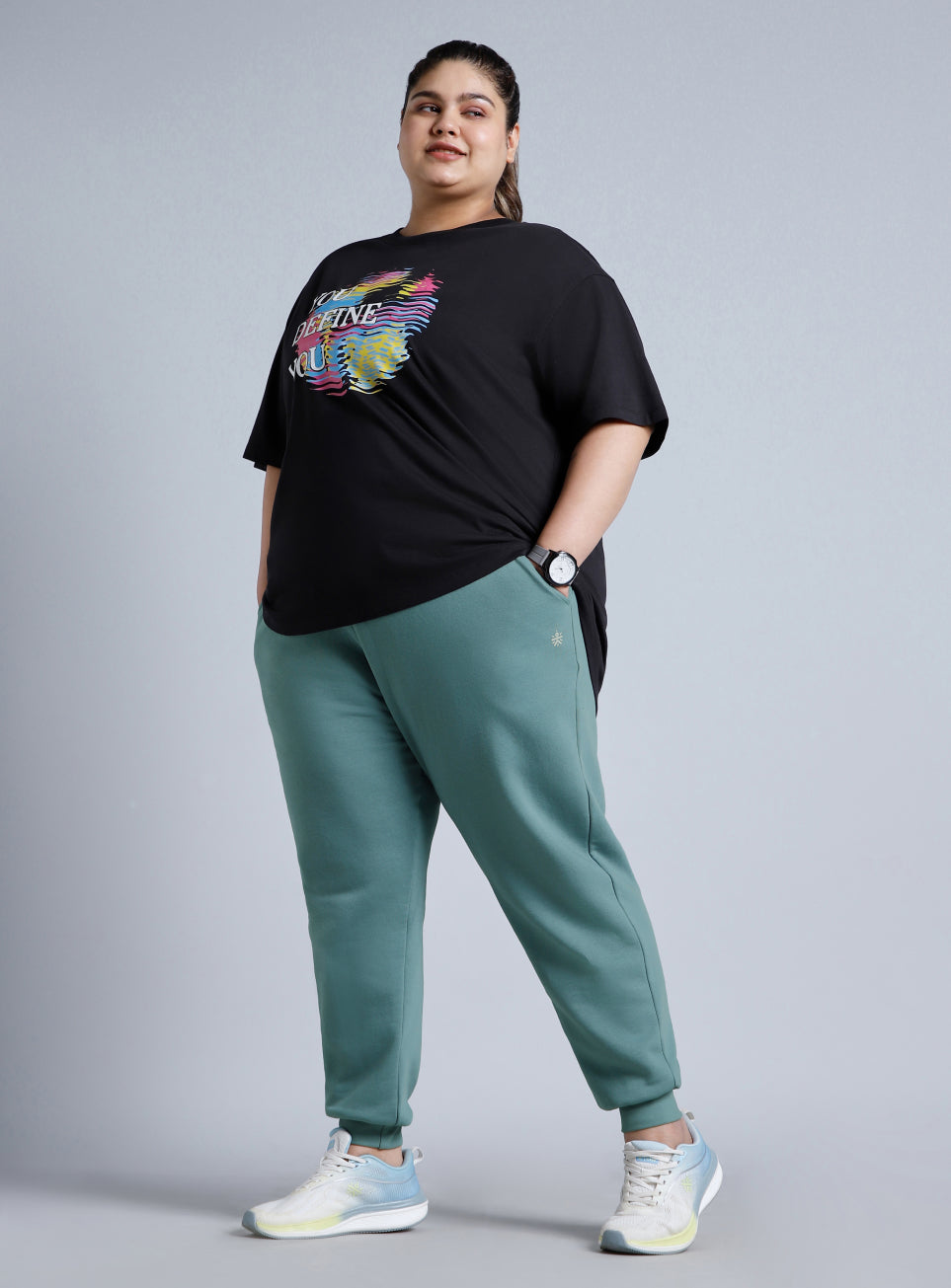 Women's Green Cotton Plus Size Everyday Joggers