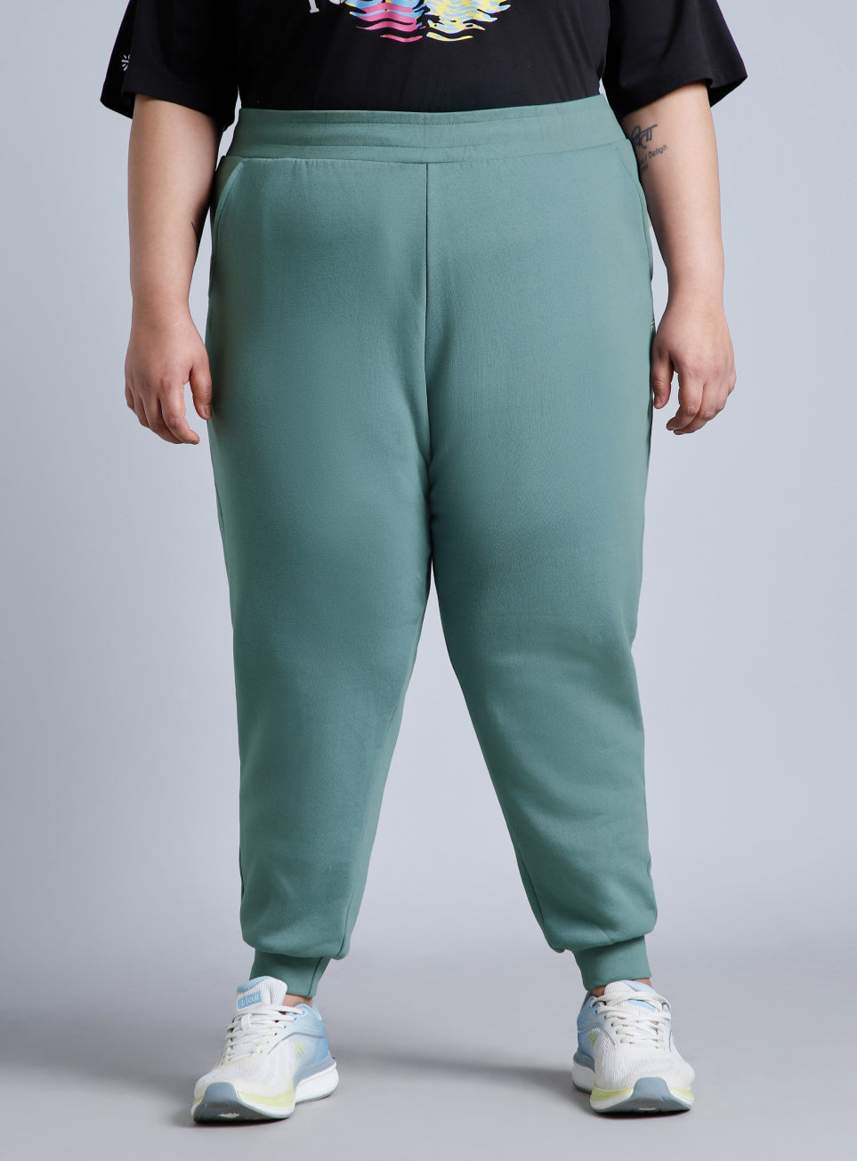 Women's Green Cotton Plus Size Everyday Joggers