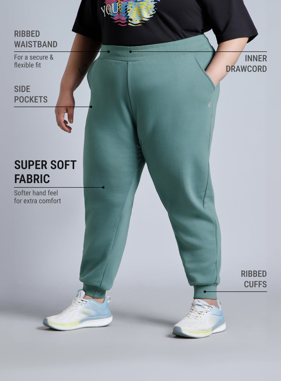 Women's Green Cotton Plus Size Everyday Joggers