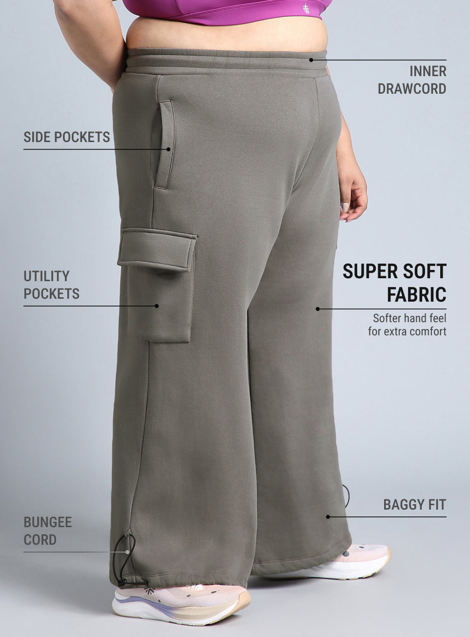 Women's Grey Plus Size Utility Joggers