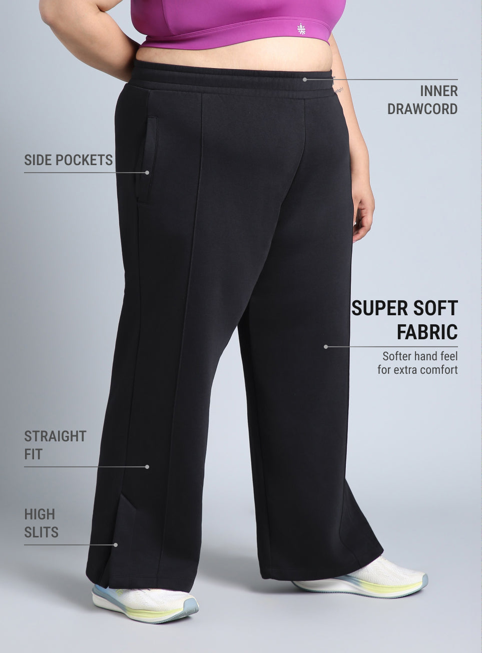 Women's Black Plus Size Everyday Cotton Trackpants