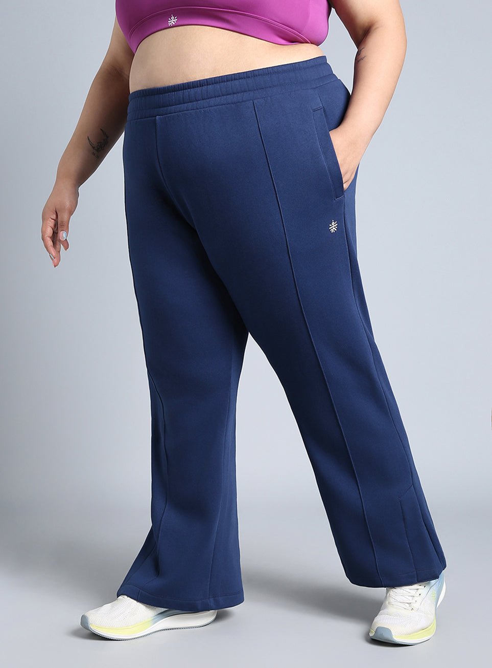 Women's Blue Plus Size Everyday Cotton Trackpants